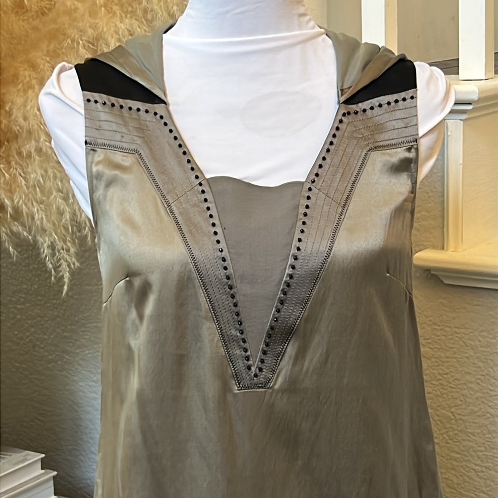 HANII Y. Hooded 100%  Silk Front Pockets Sleeveless Mini Dress Size 38 - Picture 2 of 8